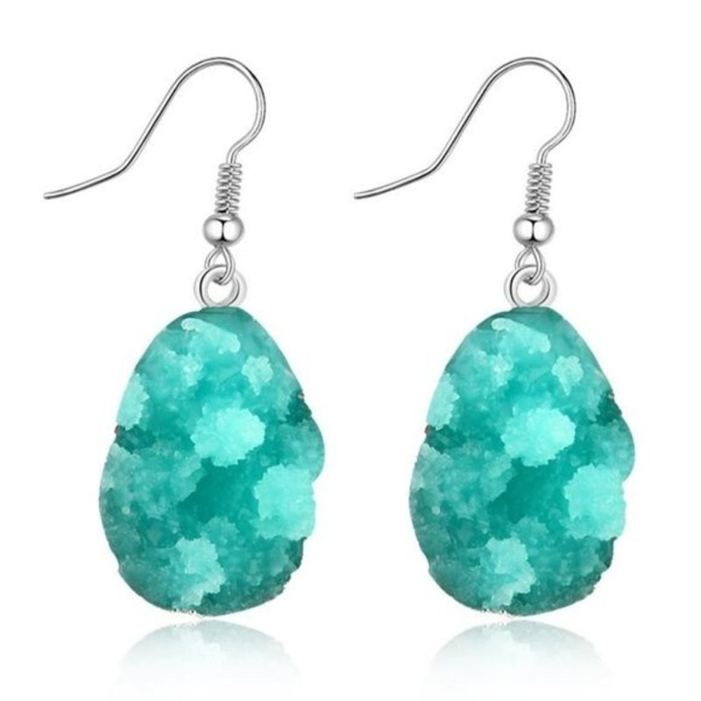 Hook Antique Dangle Green Geo Rock Cluster Pierced Earrings